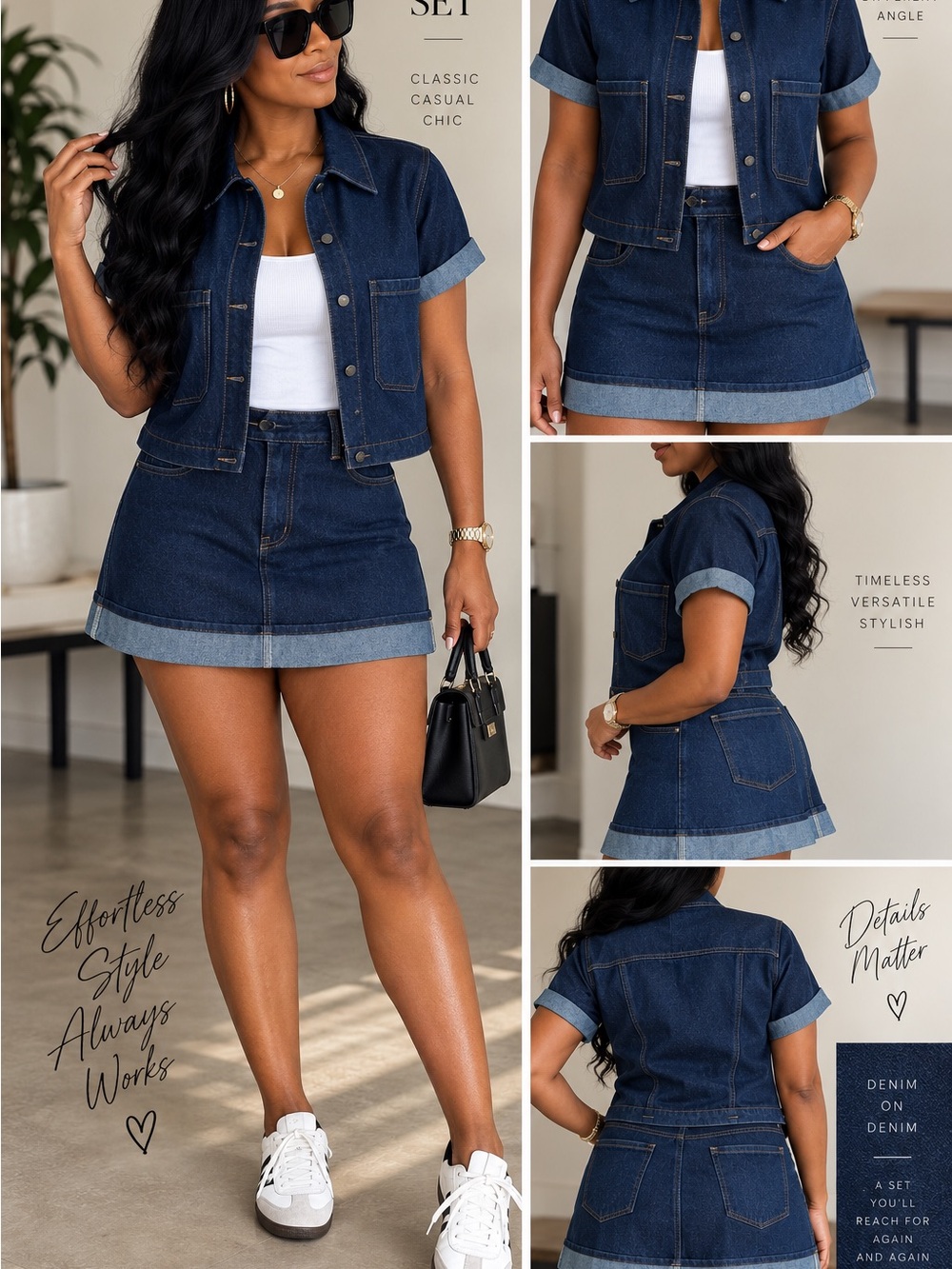 Dark Blue Denim Mini Skirt And Top Classic Casual